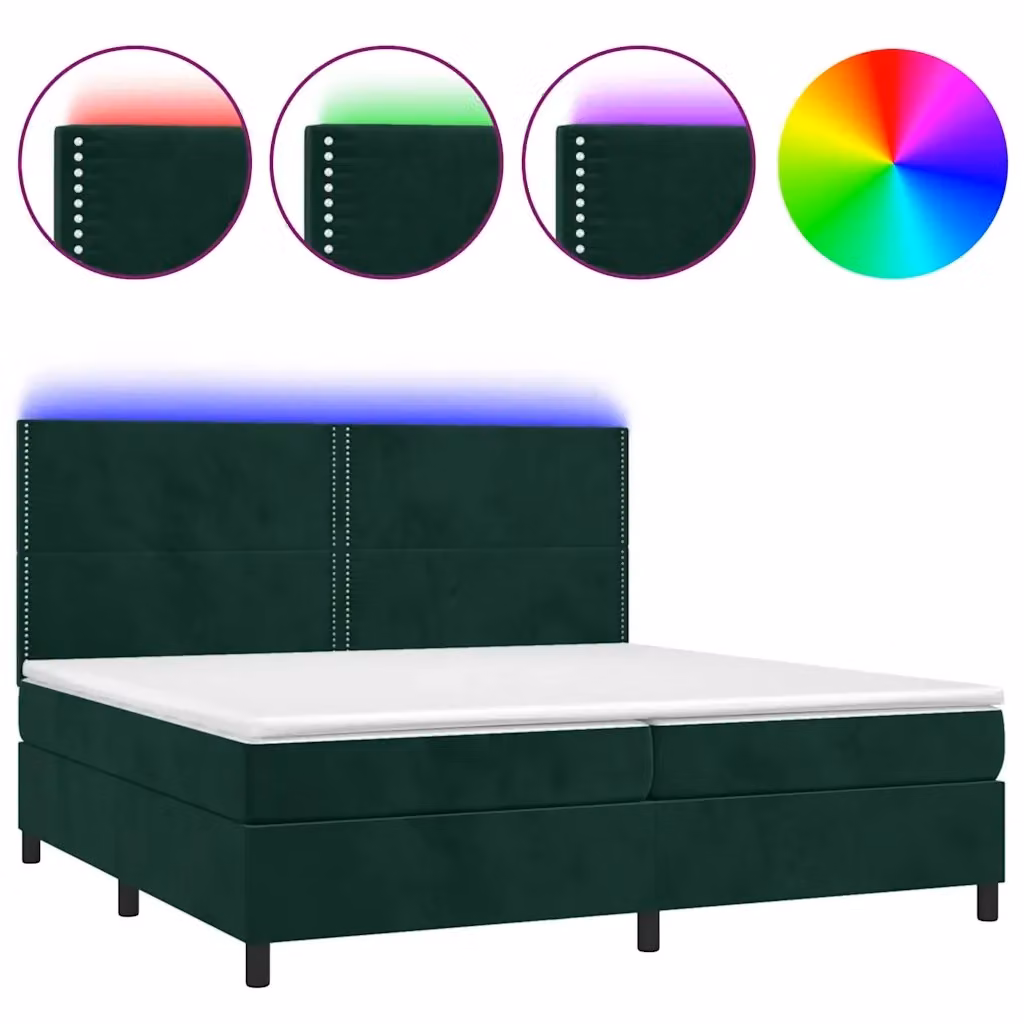 Letto a molle con materasso ibrido vidaXL in velluto verde scuro con illuminazione LED e porta USB, L/P/H: 200 x 200 x 66 cm – 2