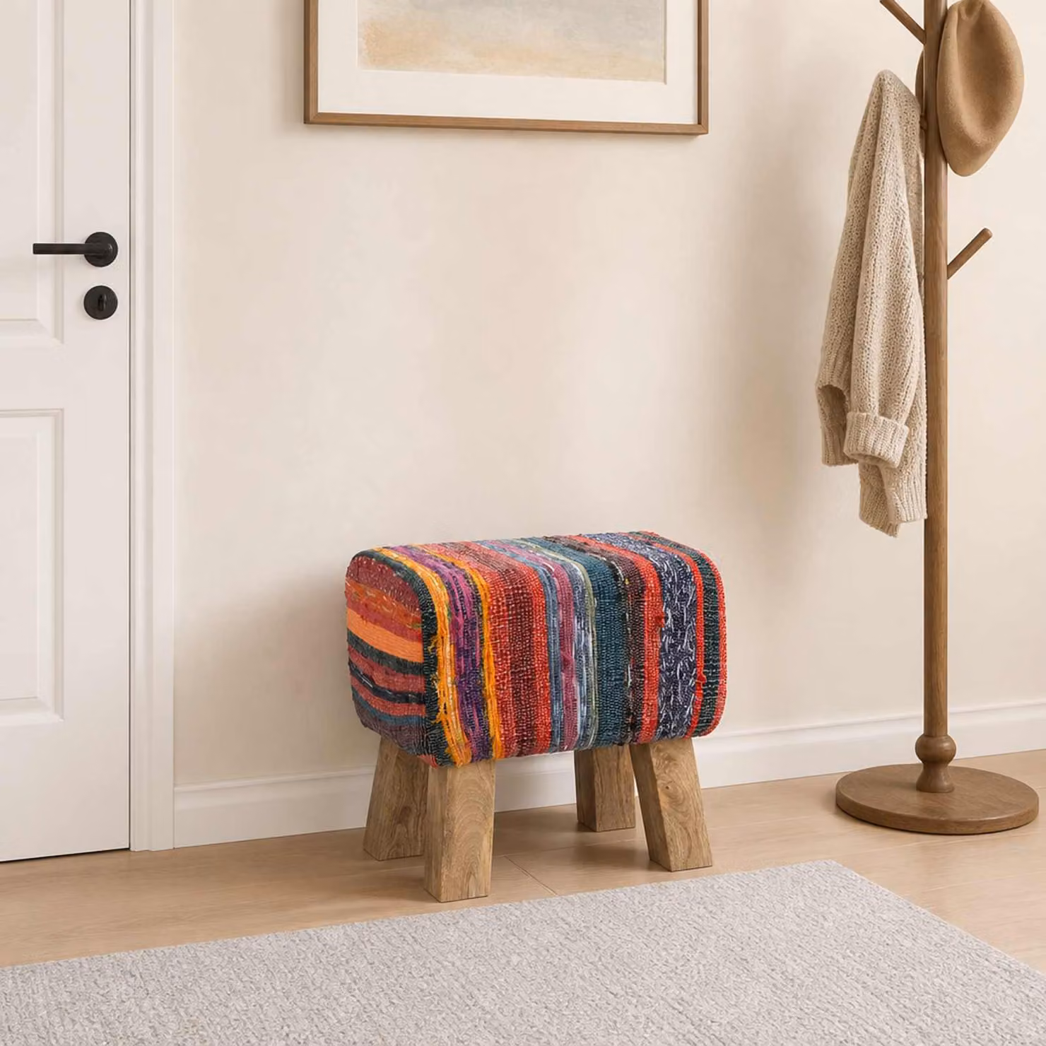 Panchina moderna vidaXL in legno e pelle multicolore con design astratto L/P/H: 110 x 40 x 45 cm