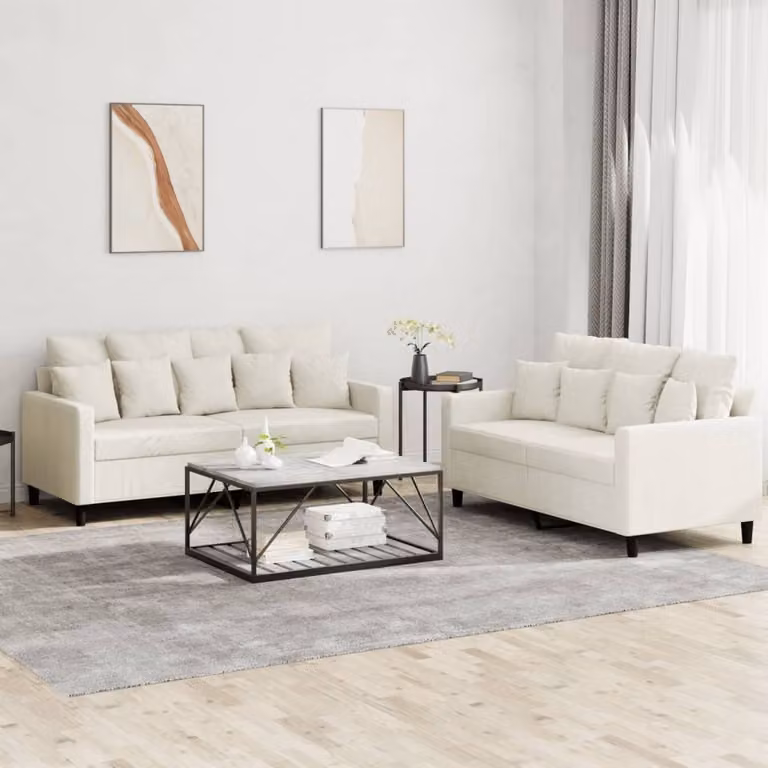 Maison Exclusive - Set divano a 2 posti con cuscini in velluto color crema