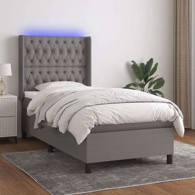 Letto a molla con testiera in tessuto grigio e illuminazione LED con porta USB vidaXL L/P/H: 103 x 100 x 203 cm – 1
