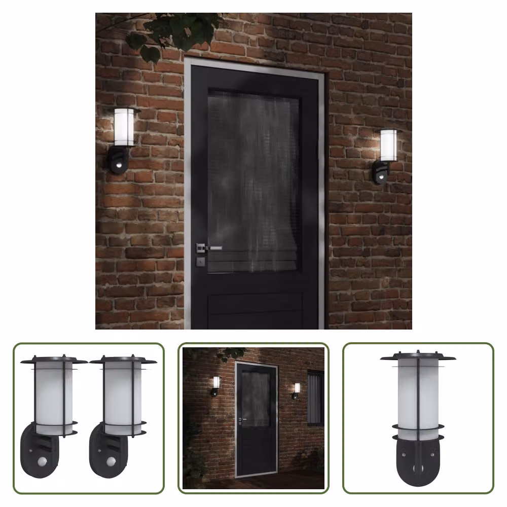 The Living Store Applique da esterno con rilevatore di movimento 2 pz. nero acciaio inox