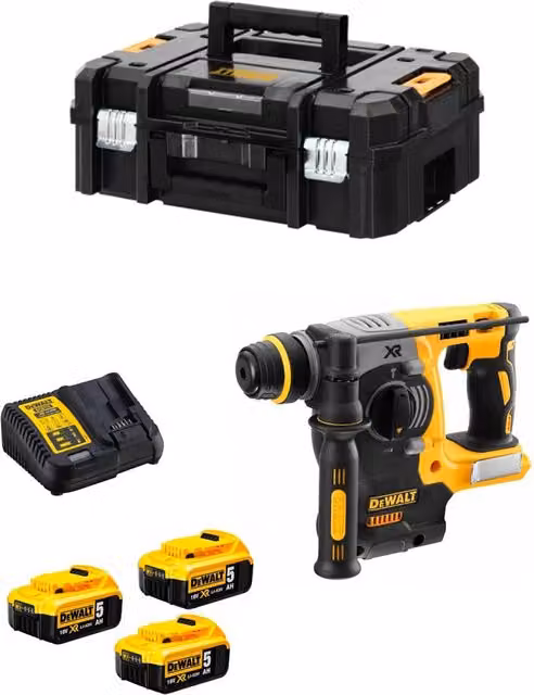 Tassellatore DeWalt DCH273P3T con 3 batterie da 5,0 Ah, caricabatterie DCB115 e sistema TSTAK II, Bianco e Giallo