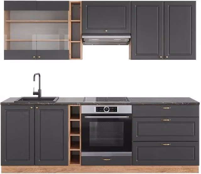 Cucina componibile Vicco Fame-Line Antracite e Rovere dorato, L: 235 cm