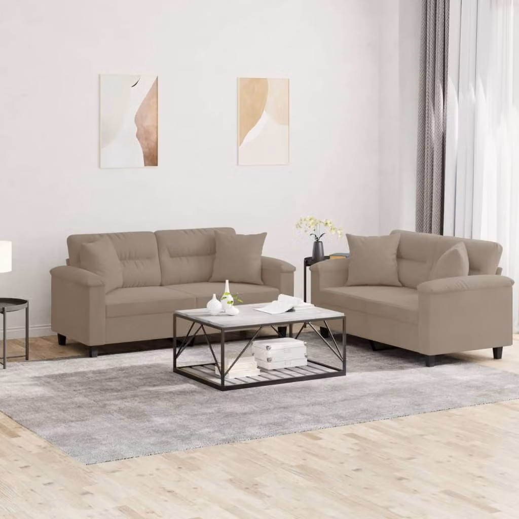 Maison Exclusive - Set divano a 2 posti con cuscini in microfibra color taupe
