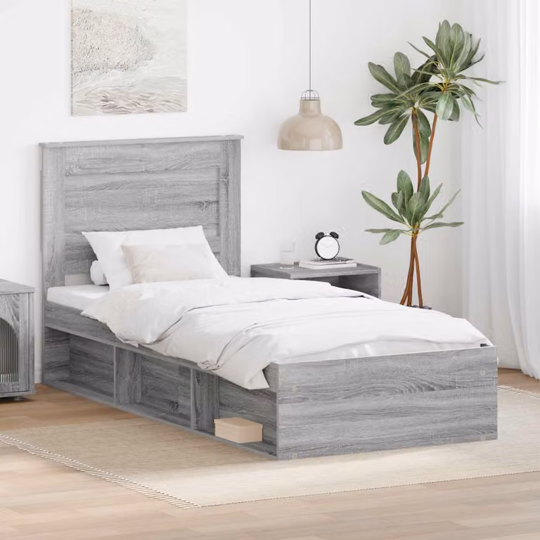 Struttura del letto moderna vidaXL in legno di pino grigio, L/P/H: 80 x 190 cm