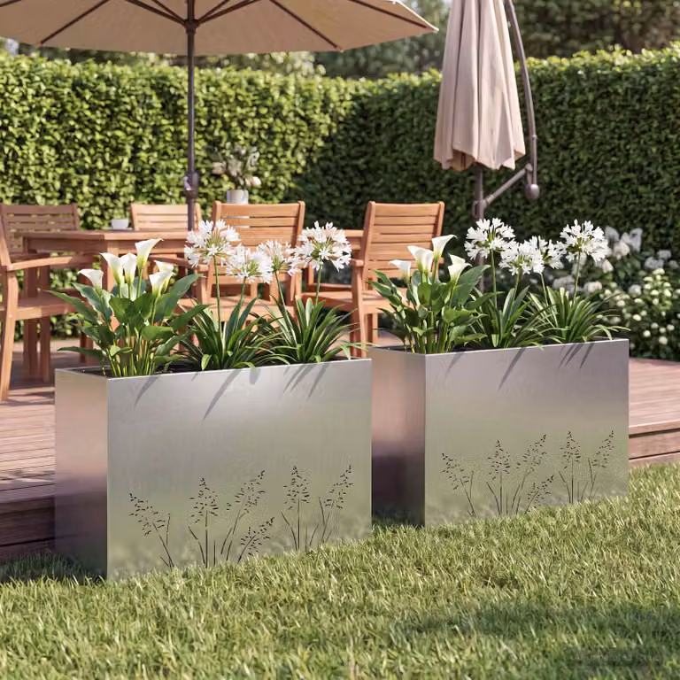 Set di 2 vasi da giardino vidaXL in acciaio zincato color argento L: 80 cm, P: 20 cm, H: 49 cm