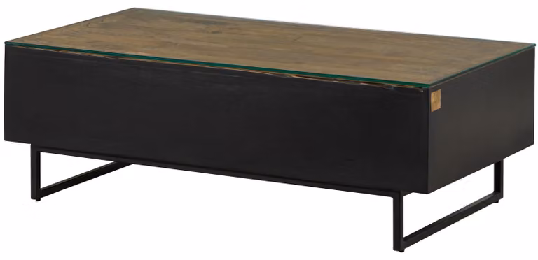 MASSIVMOEBEL24 | Tavolino da salotto in legno di Mango / Legno riciclato 120x60x40 Laccato / nero / naturale DAVIS #50