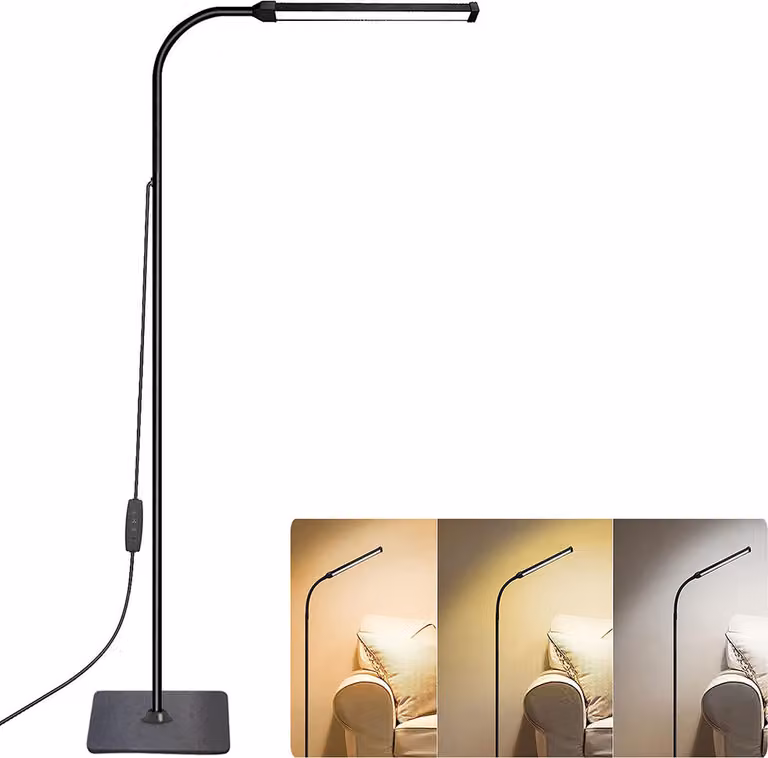 Lampada da terra a LED Dimmerabile a 3 temperature di colore Lampada da terra Lampada da lettura a collo d'oca regolabile per studio, soggiorno, camera da letto, ufficio