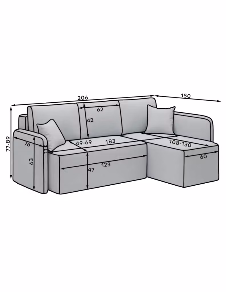 Divano ad angolo sinistro HEDSON MEUBLORAMA Grigio, modello moderno con funzione letto, poggiatesta regolabile e contenitore, L/P/H: 206 x 150 x 126 cm – 2