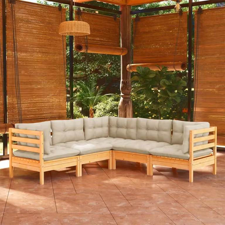 Maison Exclusive - Set Divani da Giardino 5 pz con Cuscini Crema in Massello di Pino