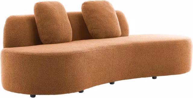 Divano curvo organico in bouclé, 3 posti, camel