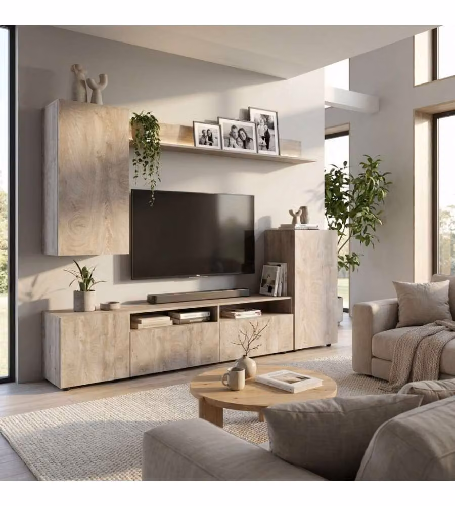 Cosma Parete Soggiorno Bridge Rovere Chiaro Moderna L: 210 cm, P: 36.5 cm, H: 170 cm – 1