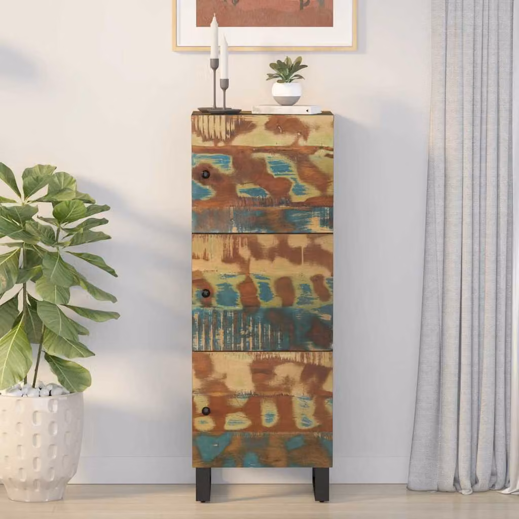 Credenza con 3 Ante vidaXL in Legno Massello e Ferro in Stile Industrial, Marrone, L: 40 cm, P: 33 cm, H: 110 cm