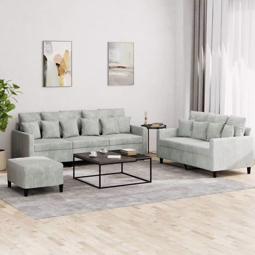 Maison Exclusive - Set divano a 3 posti con cuscini in velluto grigio chiaro
