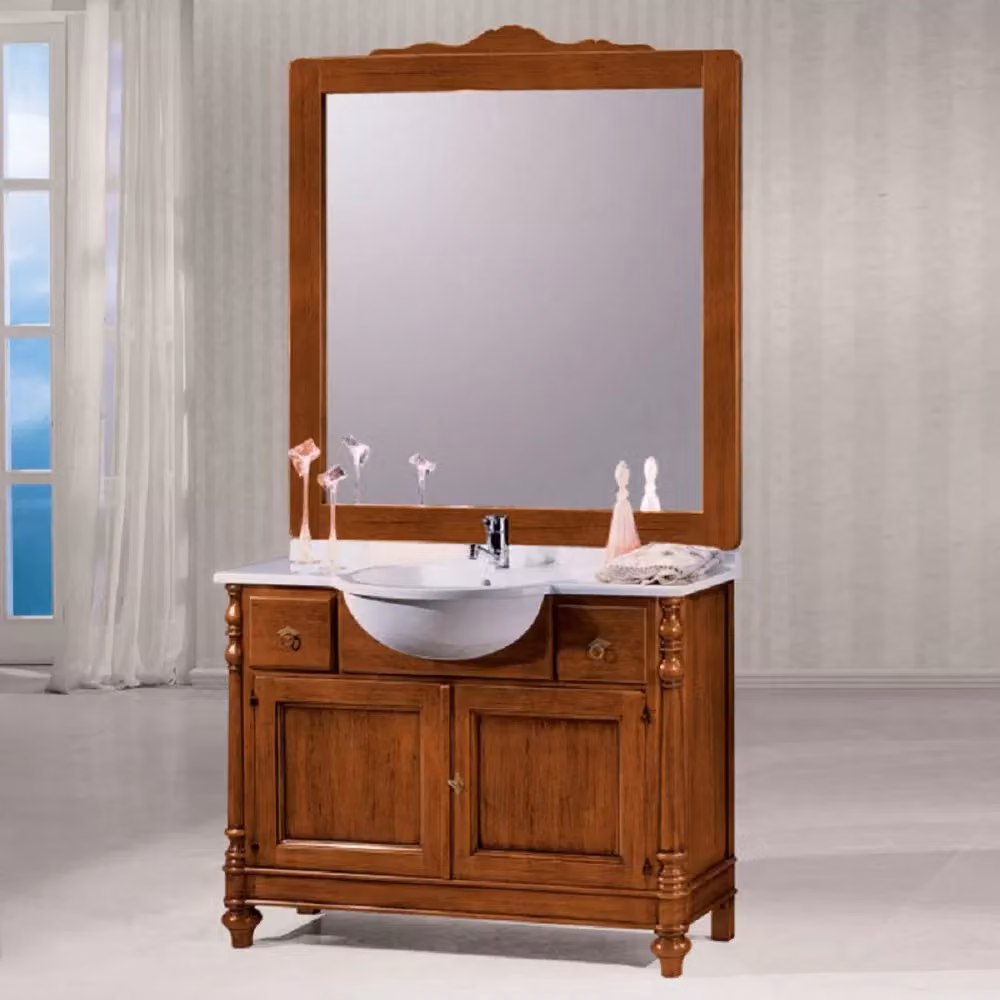 Mobile bagno Mobili 2G in legno con lavabo, 2 cassetti, 2 ante e specchio, L: 108 cm, P: 40 cm, H: 80 cm – 2