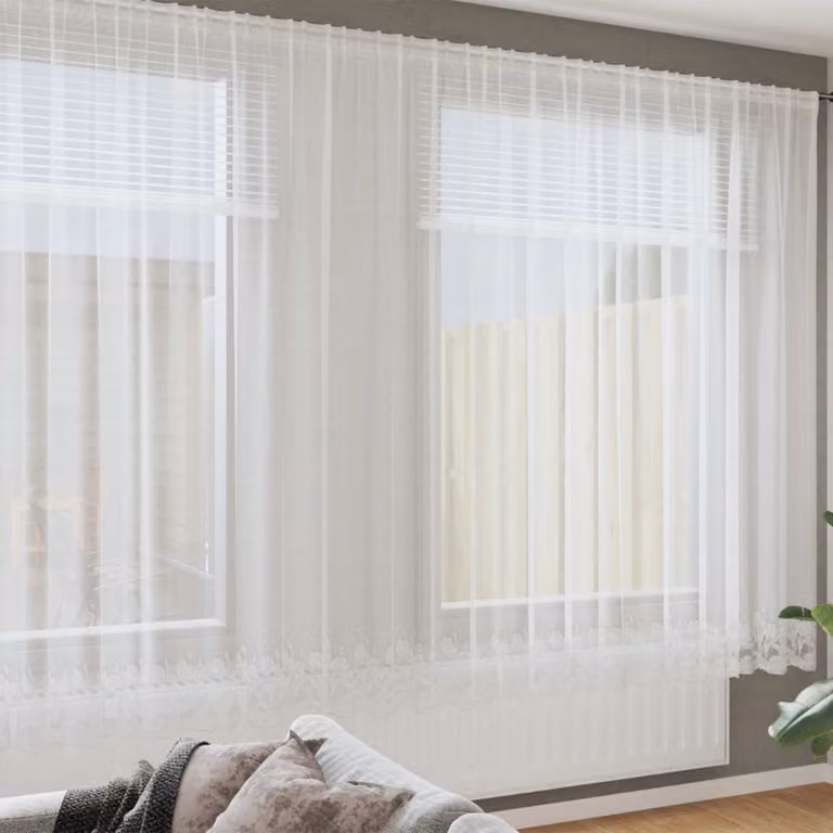 Tenda in pizzo bianca vidaXL con motivo floreale in poliestere semitrasparente, L: 900 cm, H: 245 cm