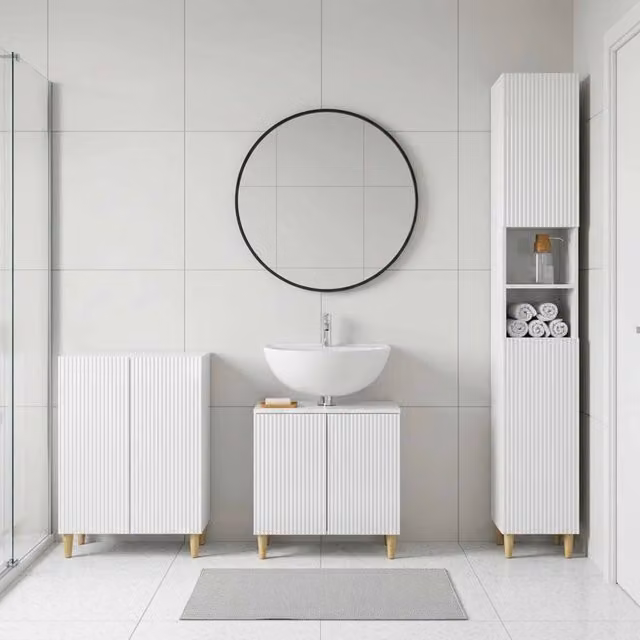 Set di mobili da bagno moderno vidaXL in 3 pezzi bianco lucido composto da mobile lavabo e pensili