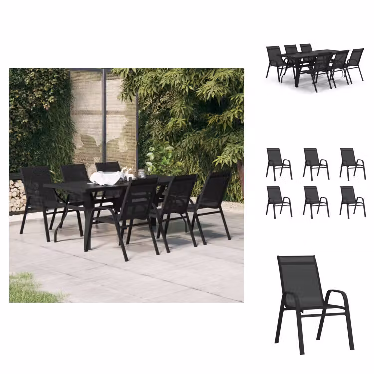 vidaXL set da pranzo da giardino 7 pezzi nero - Set di mobili da giardino