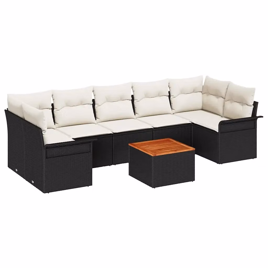 Set Divano da Giardino vidaXL 8 Pezzi a Forma di L con Tavolino, Colore Nero e Beige – 2