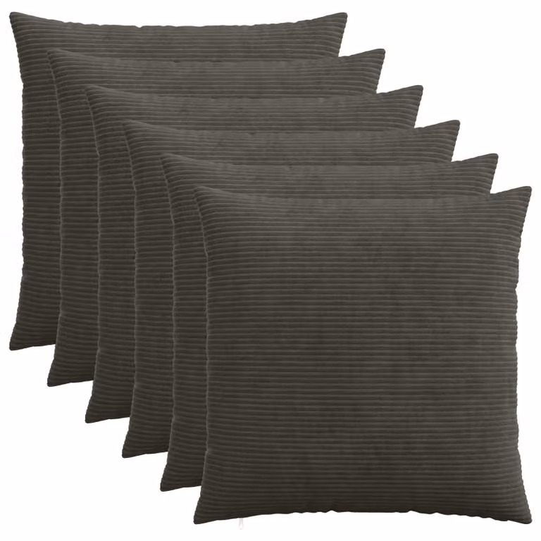 Set di 6 federe vidaXL HEERLEN in velluto a coste, colore antracite, 65 x 65 cm