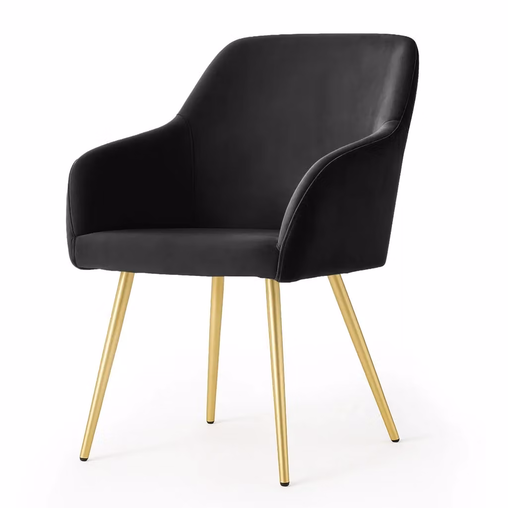 Set di 2 sedie moderne ESTELLE in velluto nero con gambe in metallo oro per sala da pranzo e cucina – 2