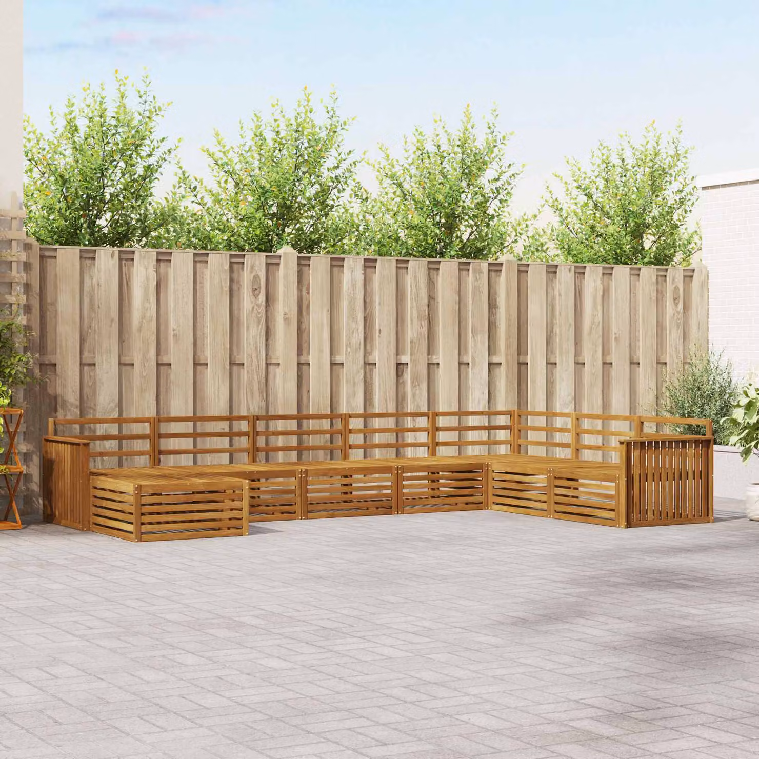 Set di divani da esterno vidaXL a forma di L in legno di acacia massello marrone con 8 pezzi e cuscini inclusi