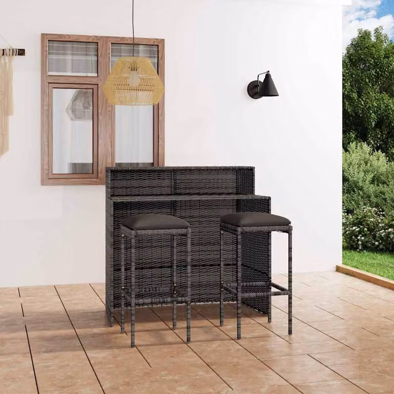 Set Bar da Giardino vidaXL in Polyrattan Grigio Antracite con Cuscini