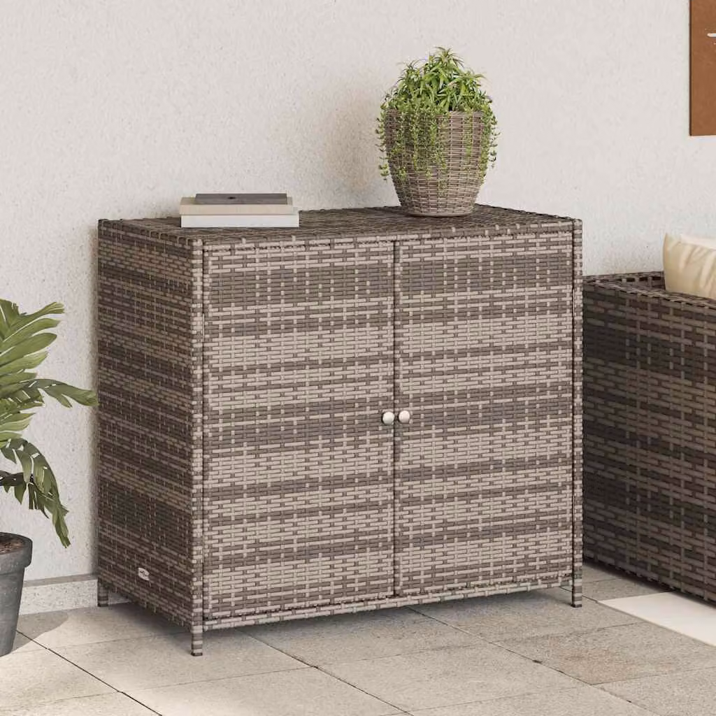 Armadietto da giardino portaoggetti vidaXL in polyrattan grigio con ante a battente L/P/H: 83 x 45 x 76 cm