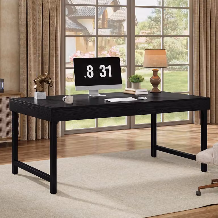 Scrivania con gambe in metallo, stile rustico, 140 cm, realizzata in MDF, colore nero
