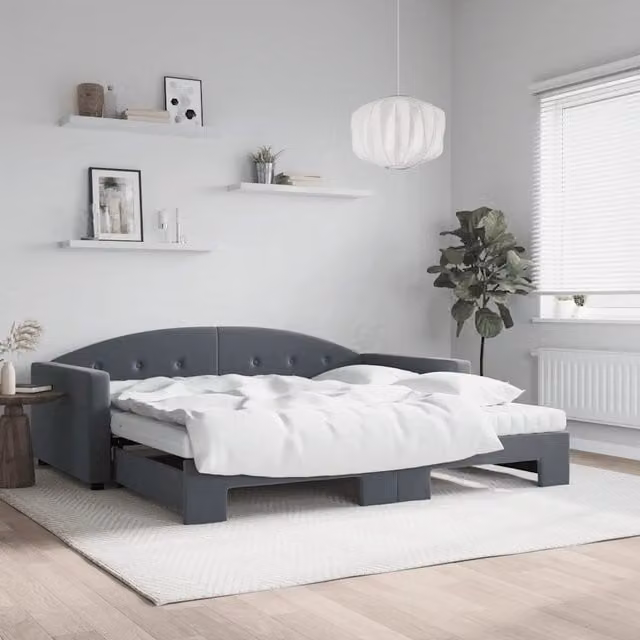 Divano Letto Estraibile vidaXL in Velluto Grigio con Cassetto per Materasso 100 x 200 cm – 1