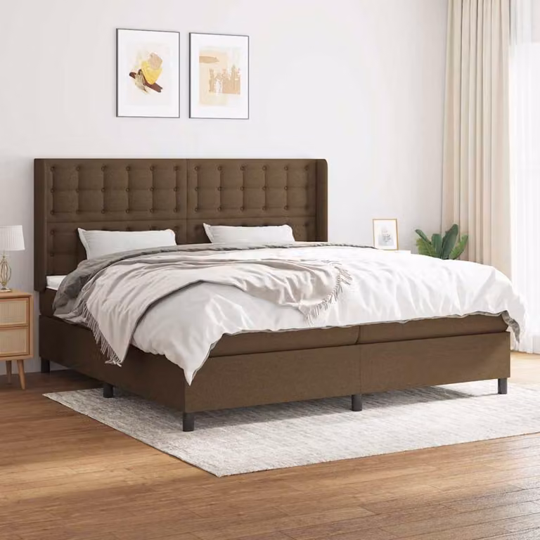 vidaXL Giroletto a Molle con Materasso Ibrido in Tessuto Marrone e Bianco L/P/H: 200 x 200 x 25 cm