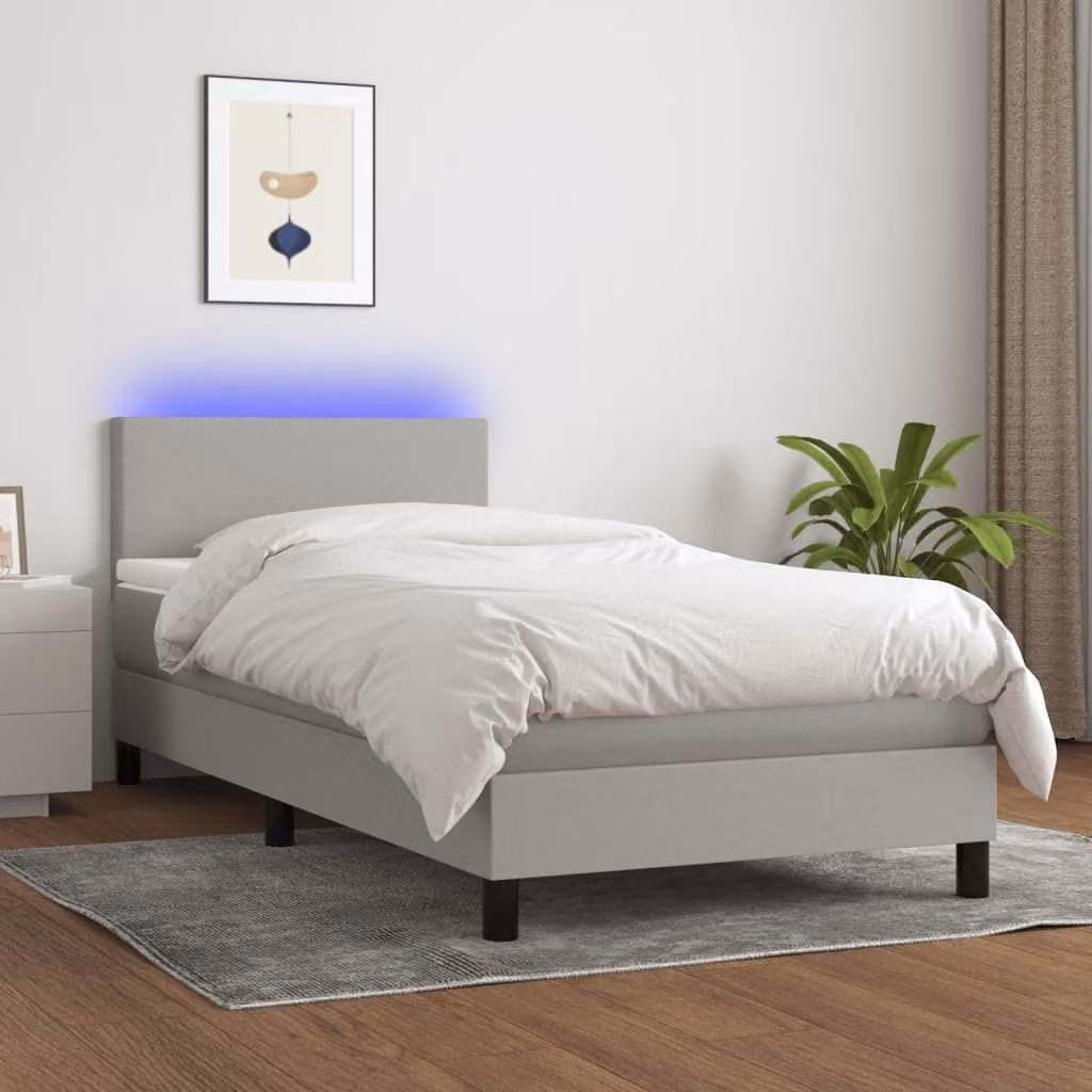 Maison Exclusive - Letto a Molle Materasso e LED Grigio Chiaro 90x200 cm Tessuto
