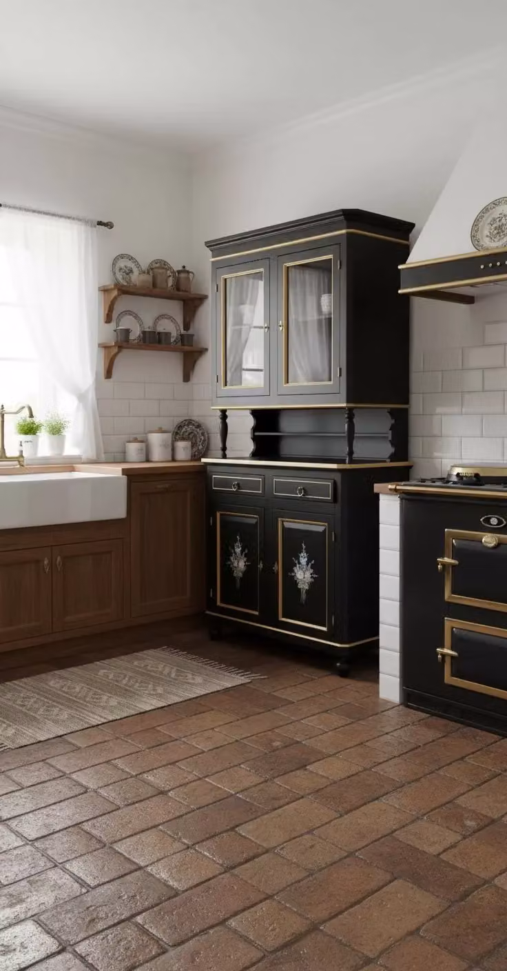 Cristalliera Shabby Chic Mobili 2G in Legno Nero con Decorazioni Floreali Oro L: 104 cm, P: 43 cm, H: 208 cm – 2