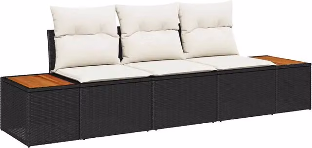 Set Divano da Giardino con cuscino 3 pz | Set Salotto da Giardino Nero polyrattan