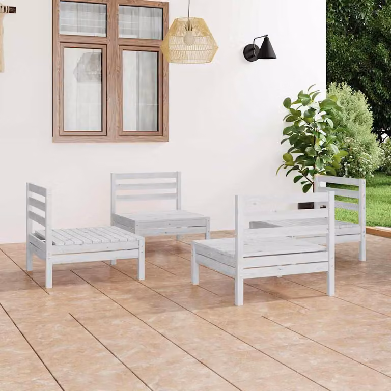 Set di divani da giardino moderno vidaXL in legno di pino bianco con tessuto