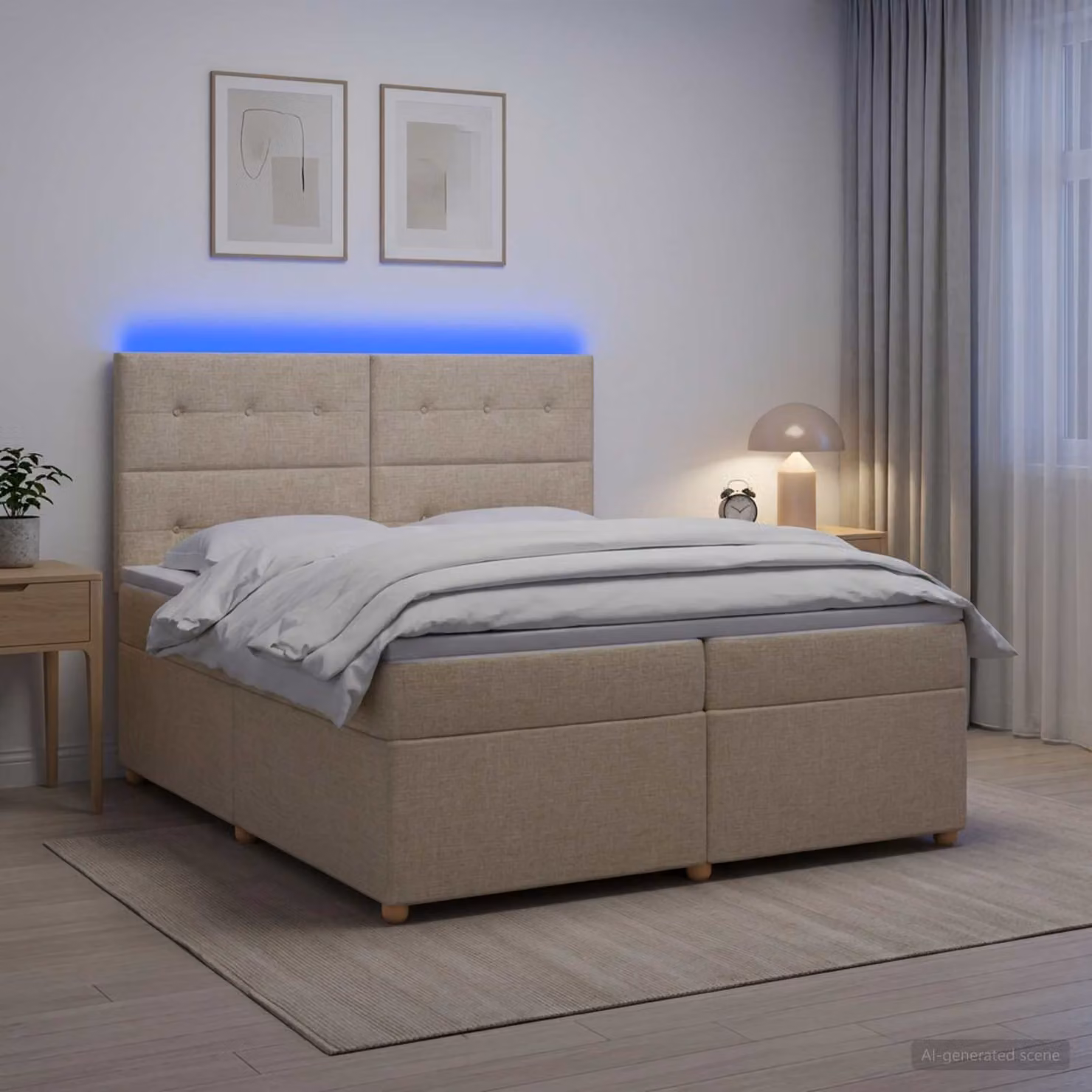 vidaXL Letto Box Spring con Materasso in Tessuto Multicolore con Base a Sollevamento, Illuminazione Sotto il Letto e Porta USB, L/P: 200 x 200 cm