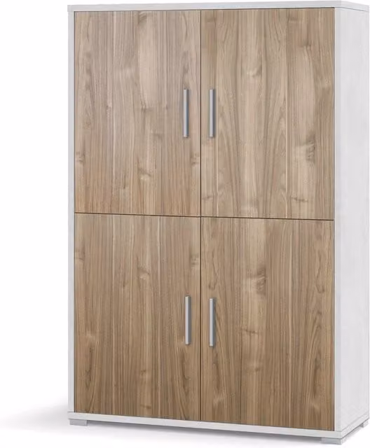 Mobile Multiuso 4 Ante 108x161x41 cm Ossido Bianco/Noce Stelvio
