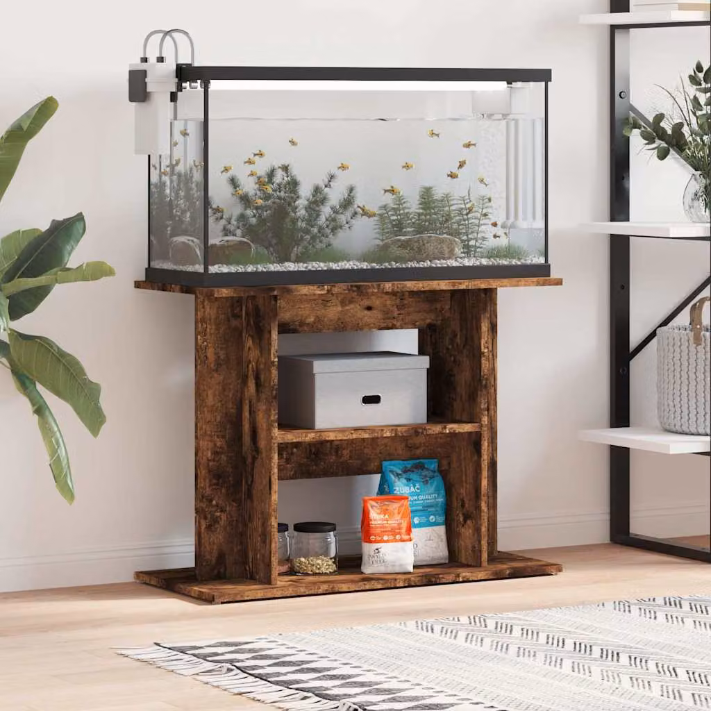 vidaXL Supporto per acquario in legno ingegnerizzato rovere affumicato marrone L: 80 cm, P: 35 cm, H: 60 cm