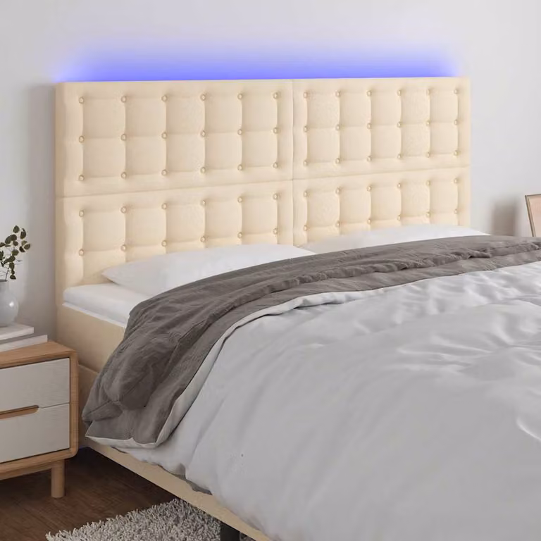 Testiera con LED e porta USB vidaXL in tessuto beige con struttura in legno L: 160 cm, P: 5 cm, H: 118-128 cm