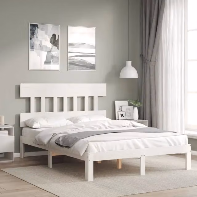 Struttura Letto Giroletto Design Mania in Legno Massello di Pino Bianco Lacquered, L/P: 140 x 200 cm – 1