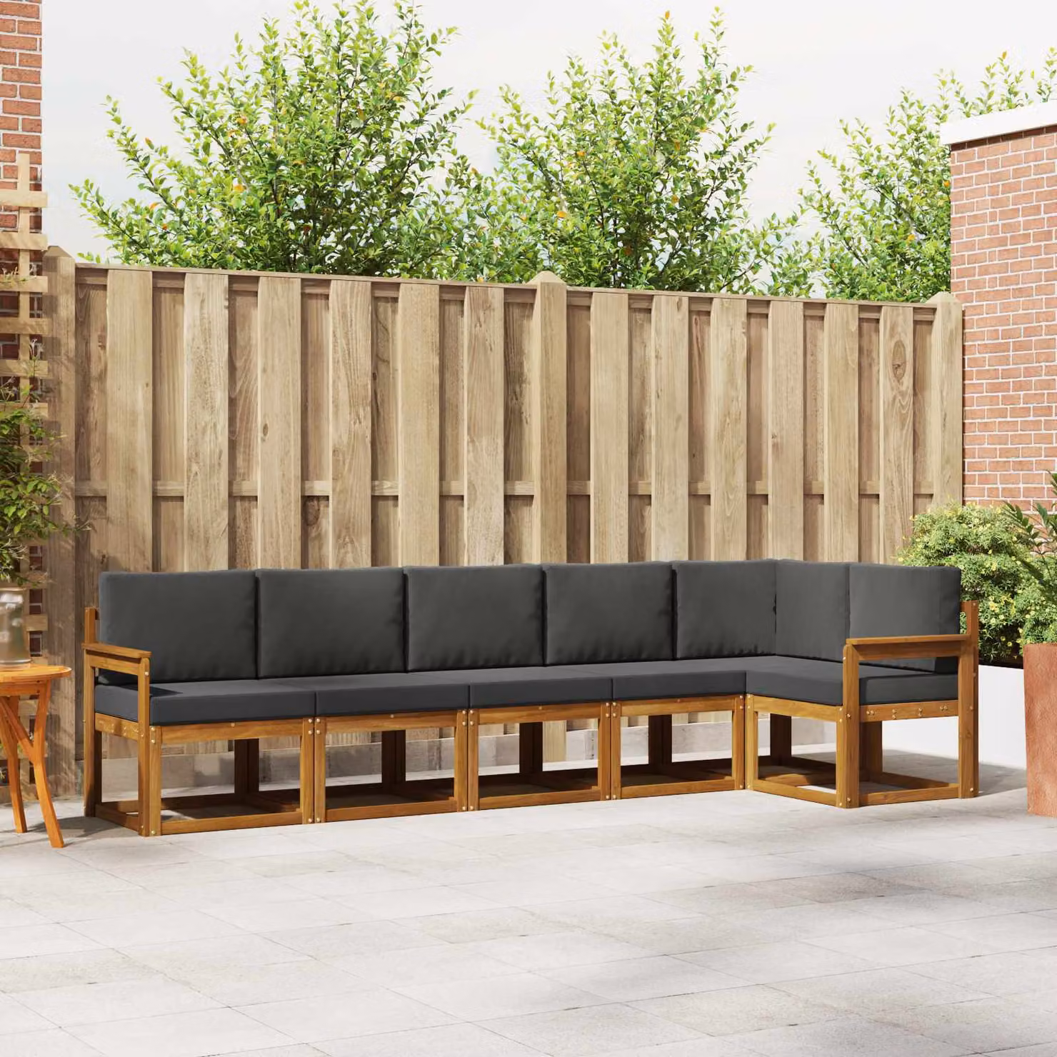 Set di divani da esterno vidaXL a forma di L in legno di acacia con cuscini, beige e antracite