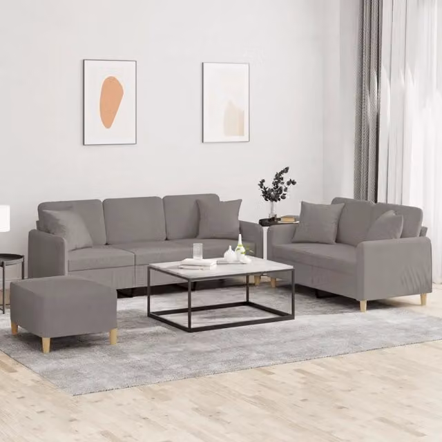 Set Divani 3 pz con Cuscini Tortora in Tessuto 3202149