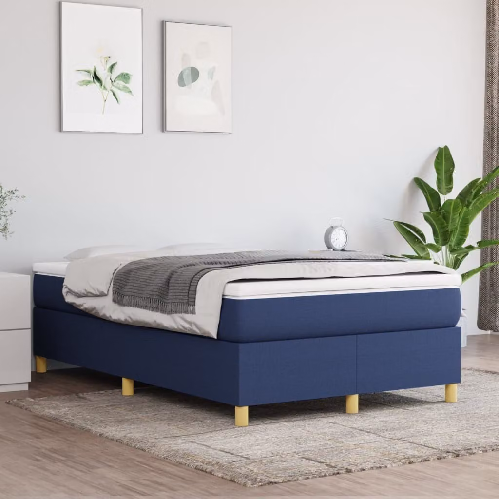 The Living Store Letto a molle con materasso Blu 120x200 cm in tessuto
