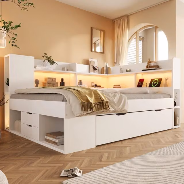 letto funzionale in legno bianco 140 x 200 cm