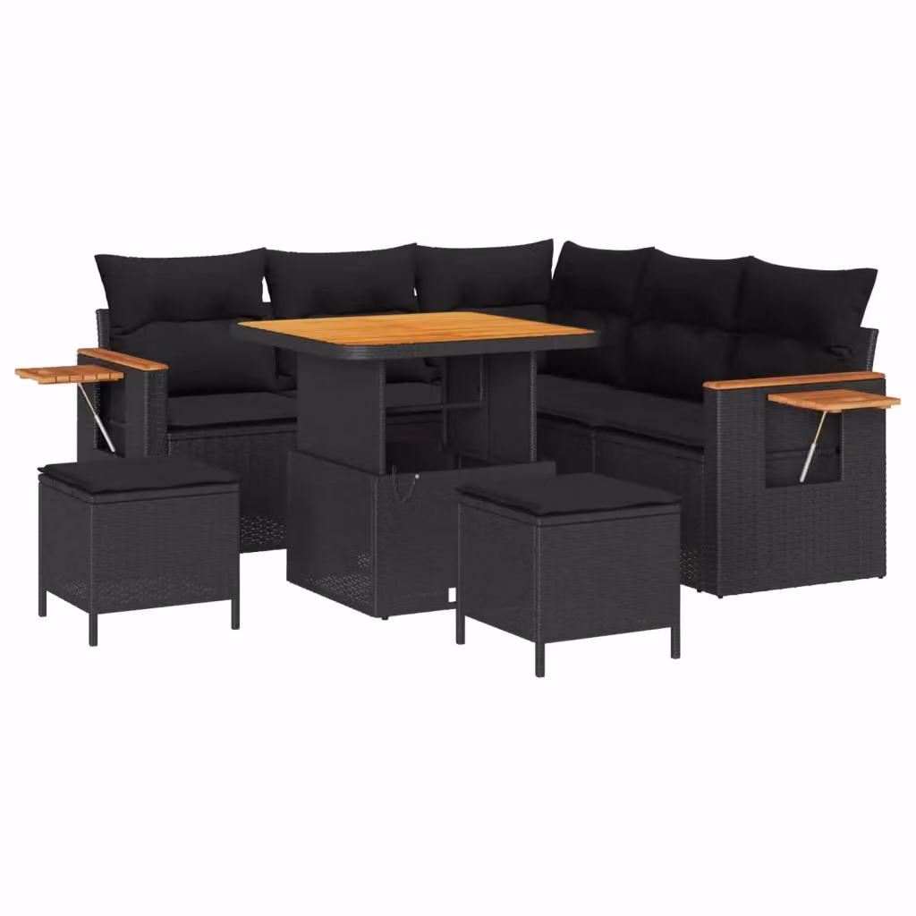 Set Divano da Giardino vidaXL 9 Pezzi Moderno con Cuscini e Tavolino Nero in Polyrattan e Acciaio – 2