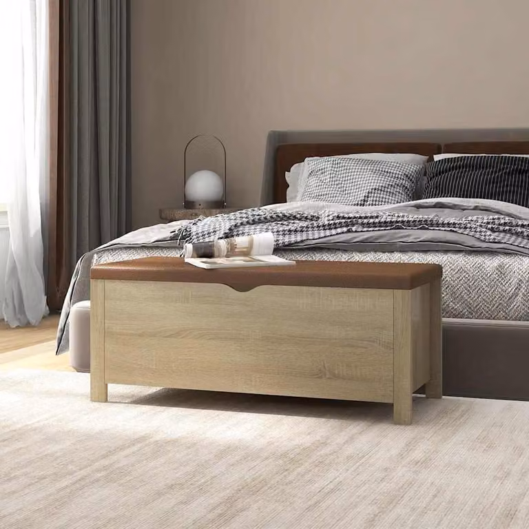 vidaXL Contenitore con Cuscino in Rovere Sonoma e Finta Pelle Marrone L: 105 cm, P: 40 cm, H: 45 cm