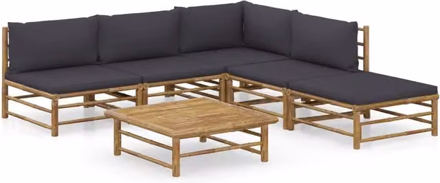 Set di mobili da giardino Outsunny in bambù con 6 pezzi e cuscini grigi per esterni