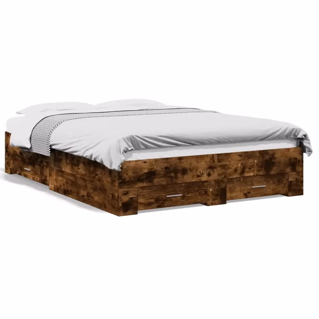 vidaXL Giroletto con Cassetti in Rovere Fumo, L 140 x P 190 cm, Legno Multistrato e MDF – 2