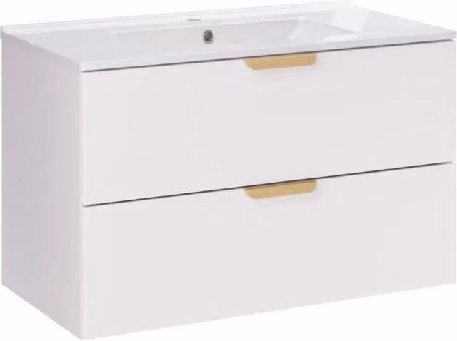 Set bagno sospeso OSTER 80cm: mobile sottolavabo con cassetti bianco + lavabo incassato bianco