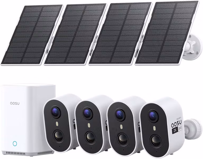 Kit di telecamere di sicurezza wireless per esterni - 4 unità alimentate a energia solare - Risoluzione 2K 3MP - Visione notturna - Sicurezza